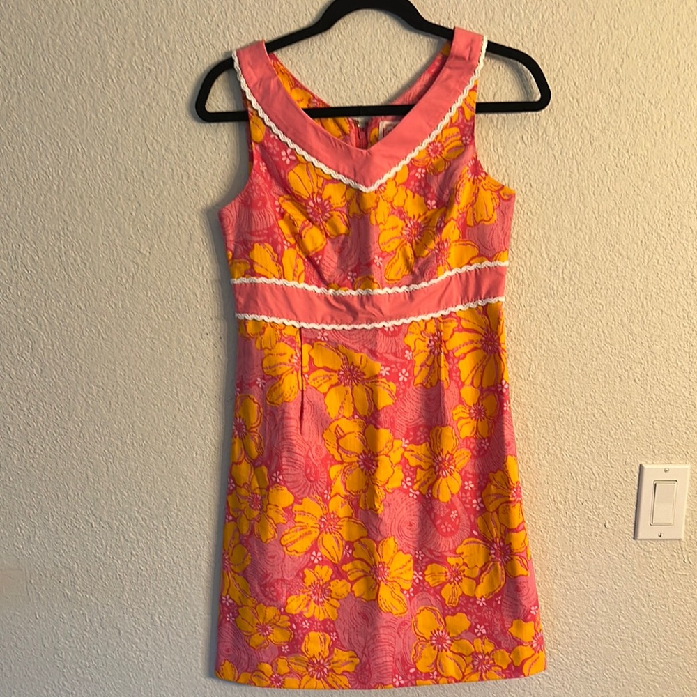 Vintage Lilly Pulitzer Floral Pink and Yellow Sleeveless Dress